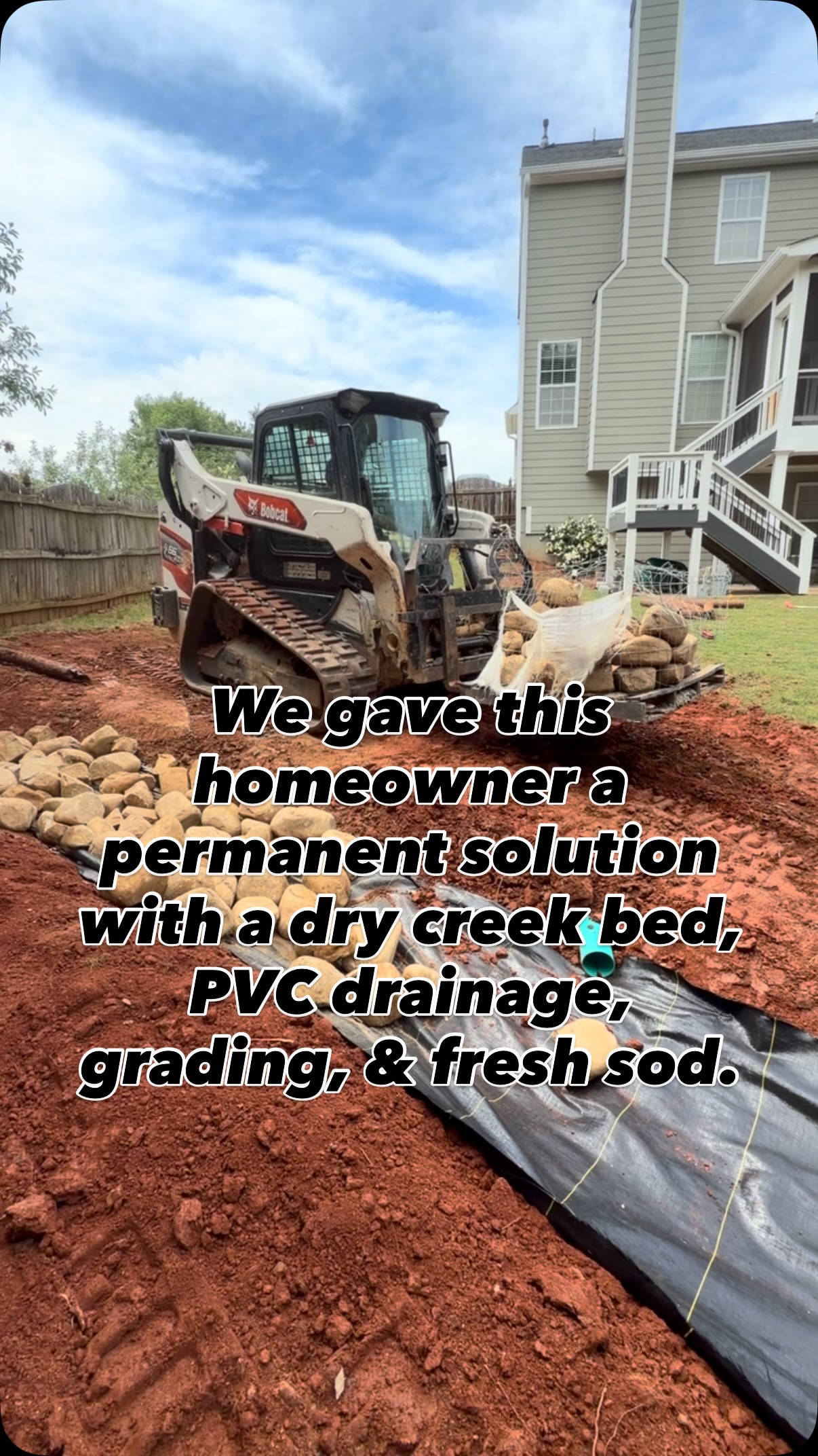 Water problems don’t fix themselves , they only get worse over time.

For this project, we installed a permanent drainage solution with:
✔️ Dry creek bed
✔️ PVC drainage tied into downspouts
✔️ Proper grading
✔️ Fresh Bermuda sod

Built to control runoff, prevent erosion, and protect the property the RIGHT way.

📍Serving North Georgia
📩 Message us for drainage, grading, turf, retaining walls & outdoor projects.  #drainage #rain #runoff #drycreekbed #erosioncontrol